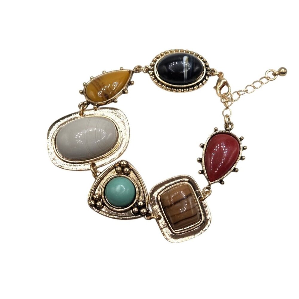 Gold-Tone Multi-Stone Bracelet With Adjustable Chain